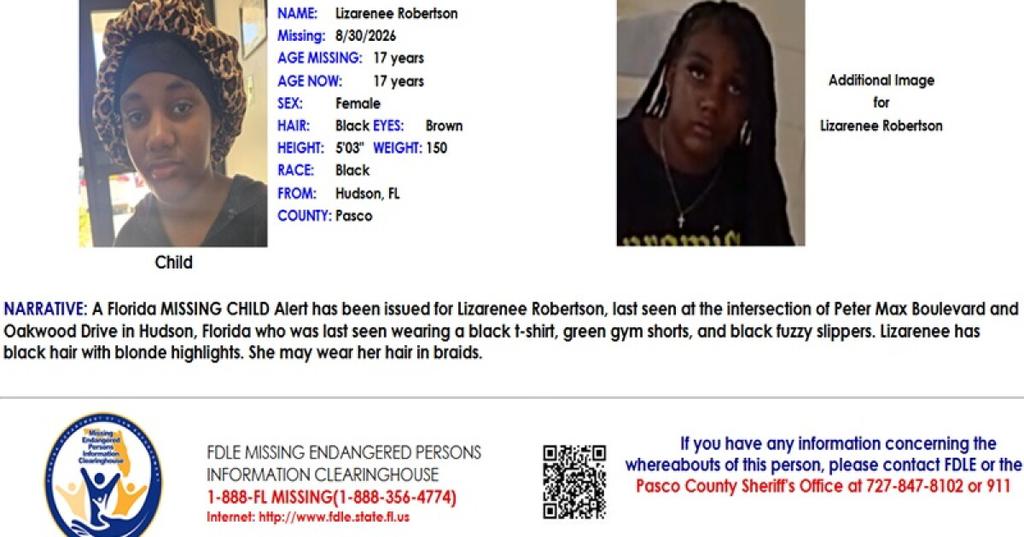 Missing Child Alert Issued for 17-Year-Old Girl in Hudson Florida